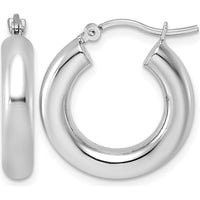 10K White Gold Polished Tube Hoop Earrings - 4mm Width, 21.38mm Length