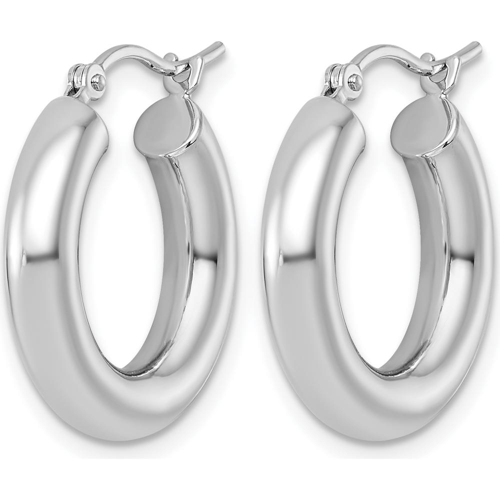 10K White Gold Polished Tube Hoop Earrings - 4mm Width, 21.38mm Length