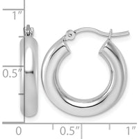 10K White Gold Polished Tube Hoop Earrings - 4mm Width, 21.38mm Length