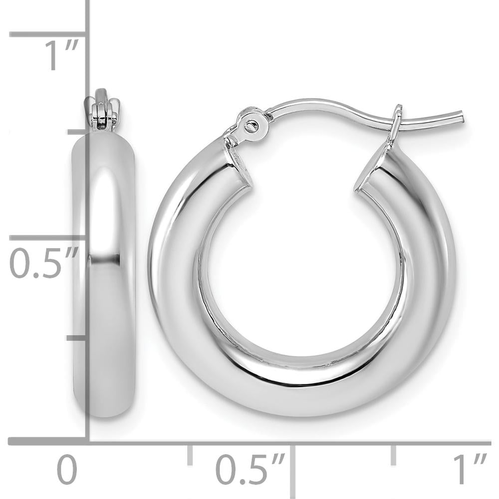 10K White Gold Polished Tube Hoop Earrings - 4mm Width, 21.38mm Length