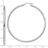 10K White Gold Polished Tube Hoop Earrings - 60mm
