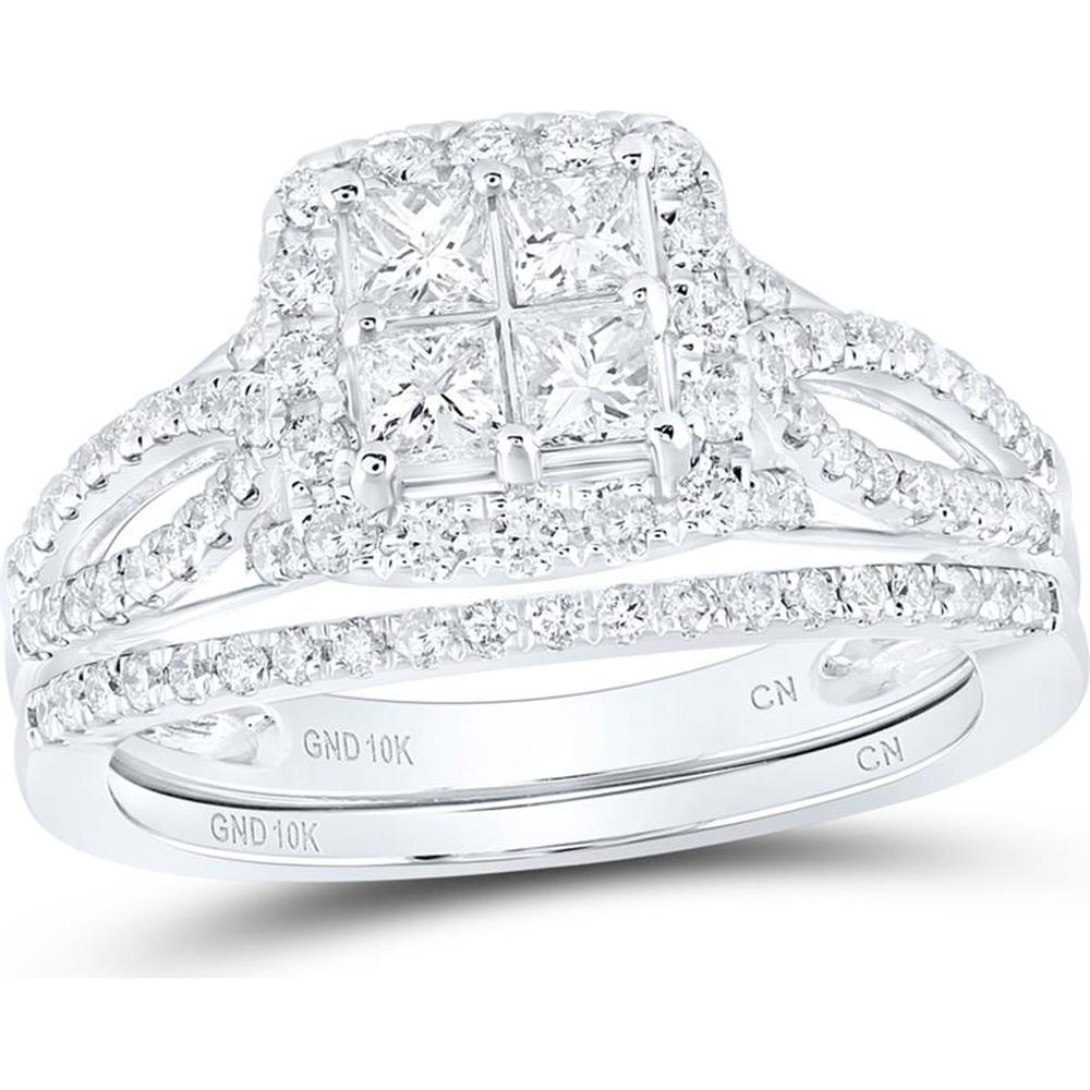 10K White Gold Princess Cut Diamond Bridal Wedding Ring Set - 1.0 Carat Total Diamond Weight