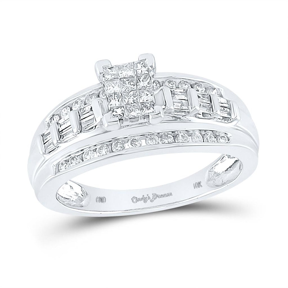 10K White Gold Princess Diamond Bridal Ring - 1/2 Carat Total Diamond Weight