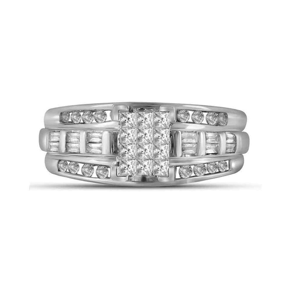10K White Gold Princess Diamond Bridal Ring - 1/2 Carat Total Diamond Weight