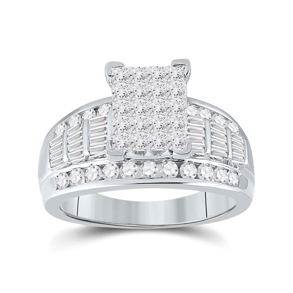 10K White Gold Princess Diamond Bridal Ring - 1 and 1/2 Carat Total Diamond Weight