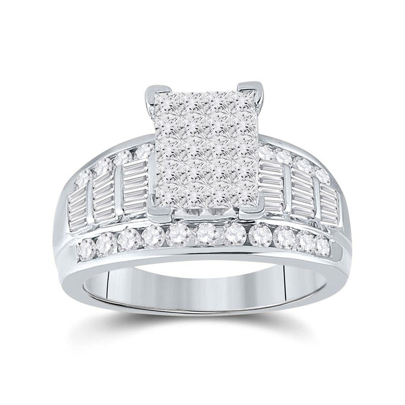 10K White Gold Princess Diamond Bridal Ring - 1 and 1/2 Carat Total Diamond Weight