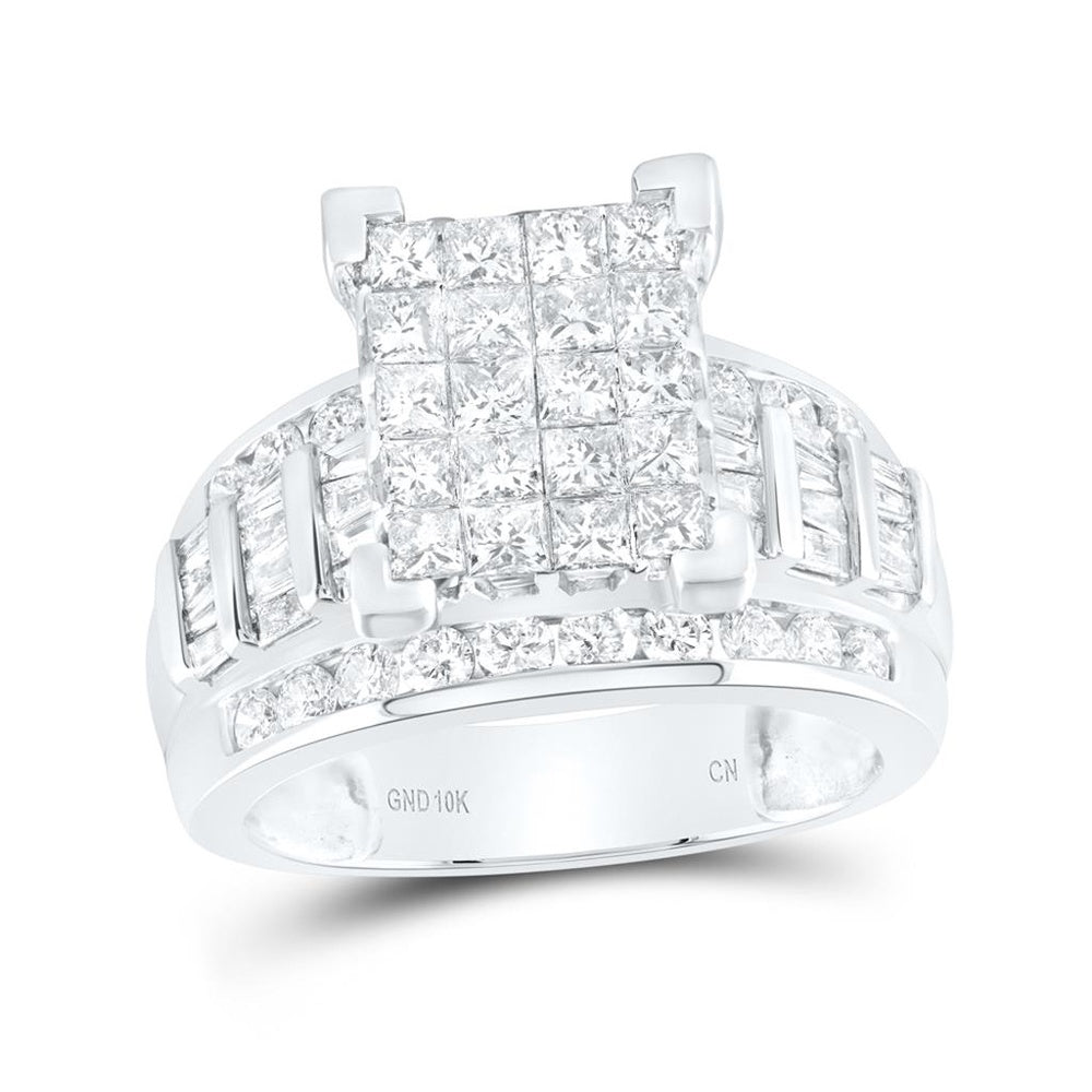 10K White Gold Princess Diamond Bridal Ring - 2 Carat Total Diamond Weight