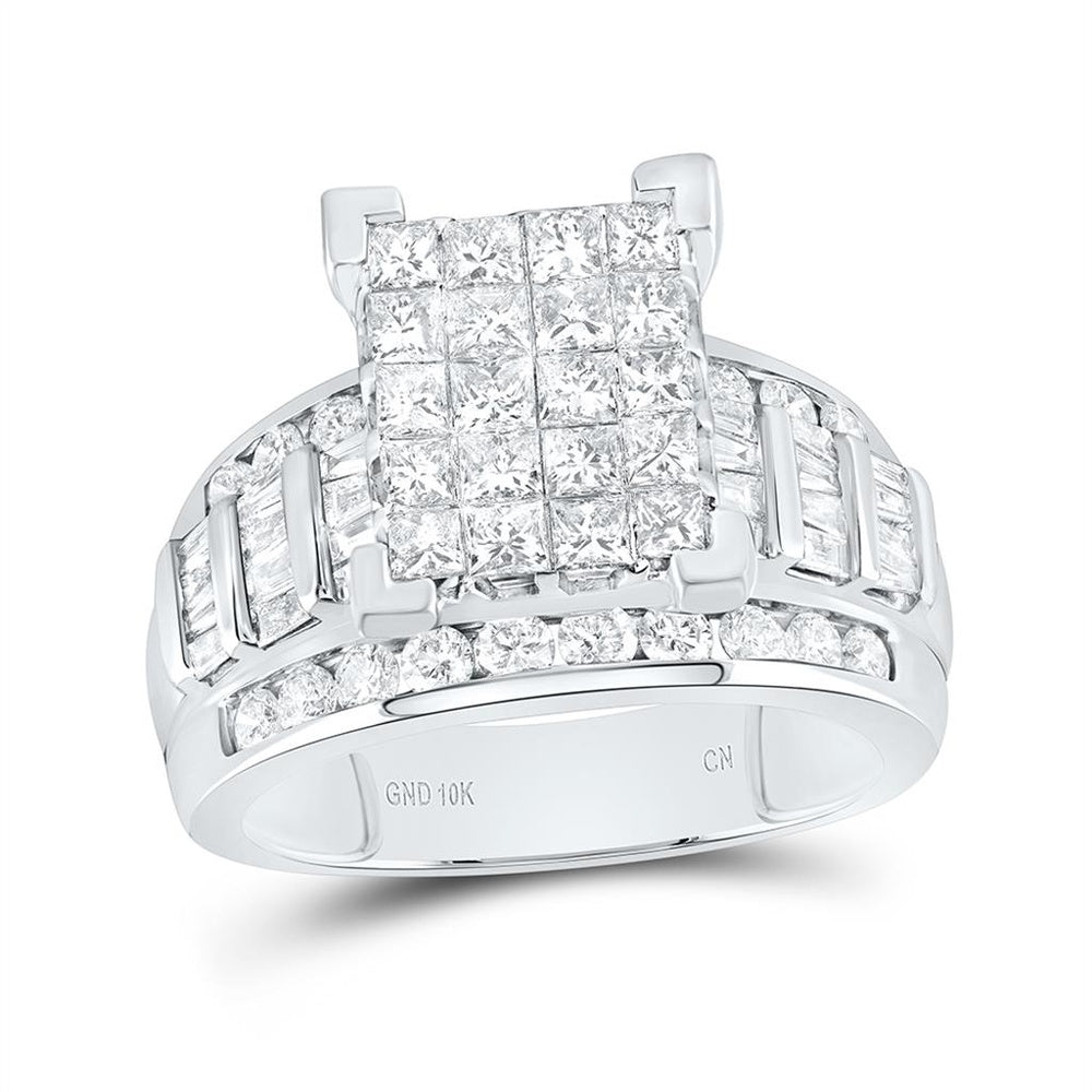 10K White Gold Princess Diamond Bridal Ring - 2 Carat Total Diamond Weight