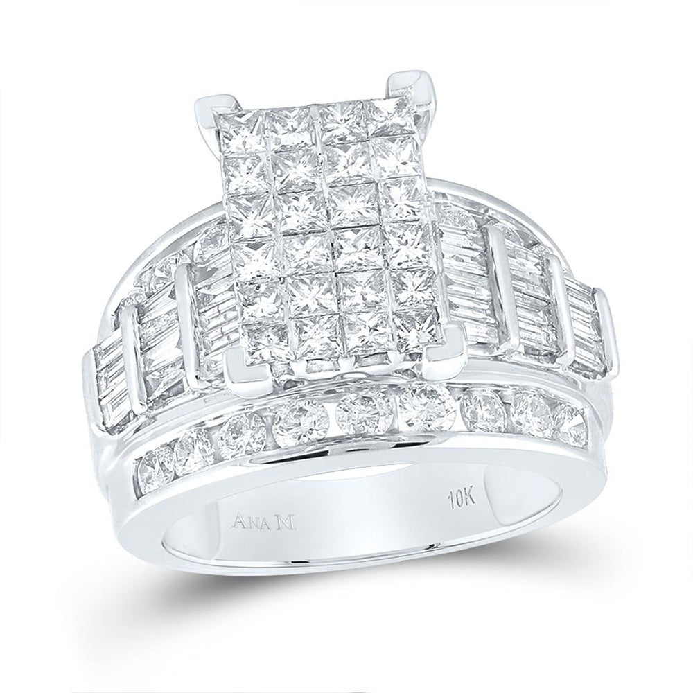 10K White Gold Princess Diamond Bridal Ring - 3 Carat Total Diamond Weight