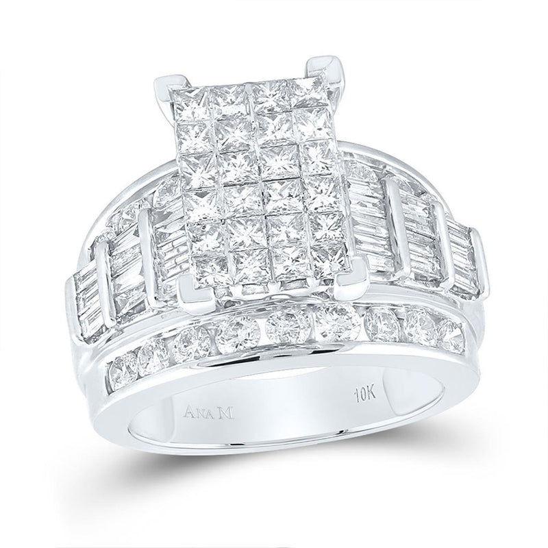 10K White Gold Princess Diamond Bridal Ring - 3 Carat Total Diamond Weight