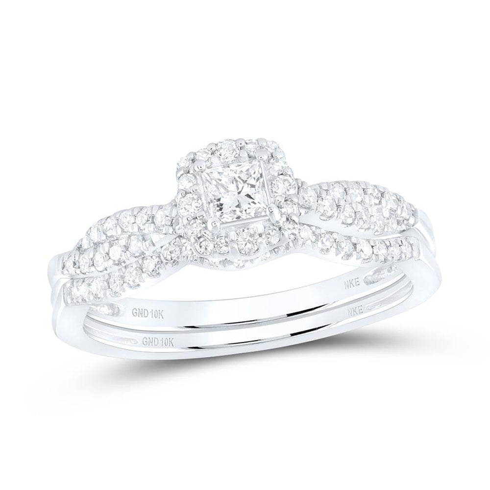 10K White Gold Princess Diamond Bridal Ring Set - 1/2 Carat Total Diamond Weight