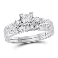10K White Gold Princess Diamond Bridal Ring Set - 1 Carat Total Diamond Weight