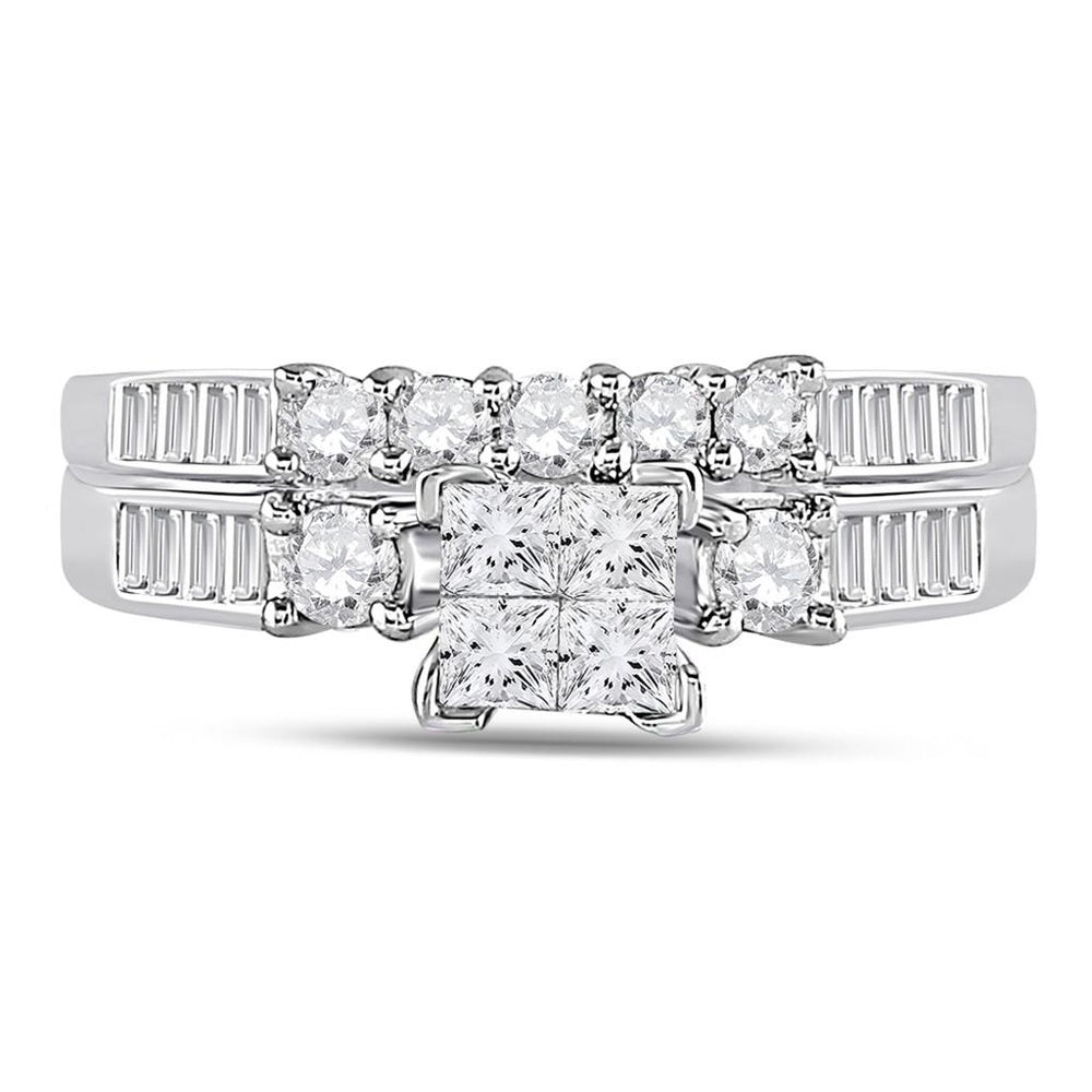 10K White Gold Princess Diamond Bridal Ring Set - 1 Carat Total Diamond Weight