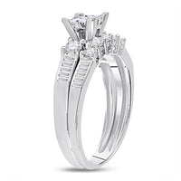 10K White Gold Princess Diamond Bridal Ring Set - 1 Carat Total Diamond Weight
