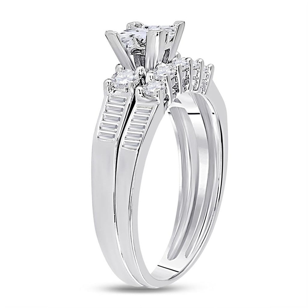 10K White Gold Princess Diamond Bridal Ring Set - 1 Carat Total Diamond Weight