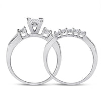 10K White Gold Princess Diamond Bridal Ring Set - 1 Carat Total Diamond Weight