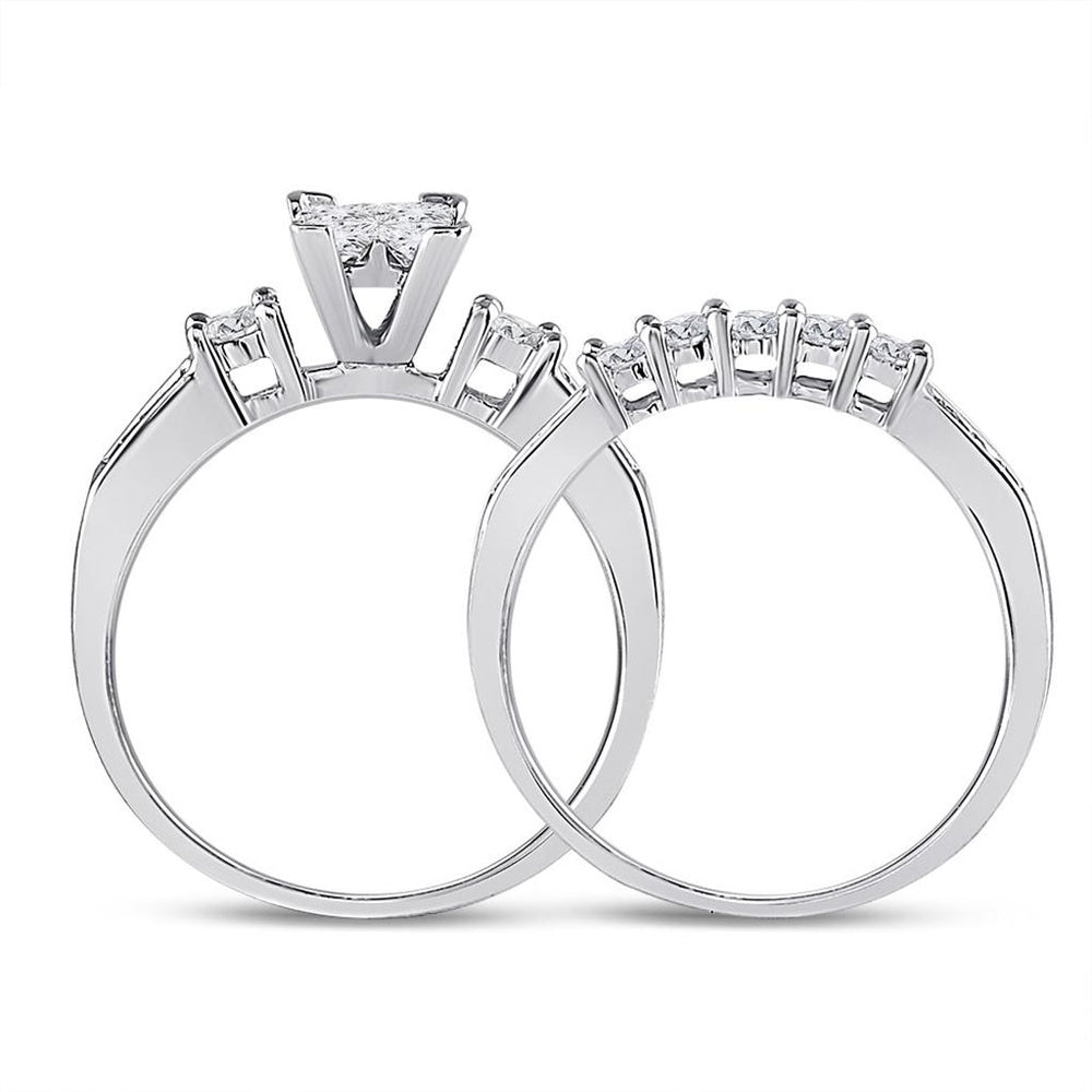 10K White Gold Princess Diamond Bridal Ring Set - 1 Carat Total Diamond Weight