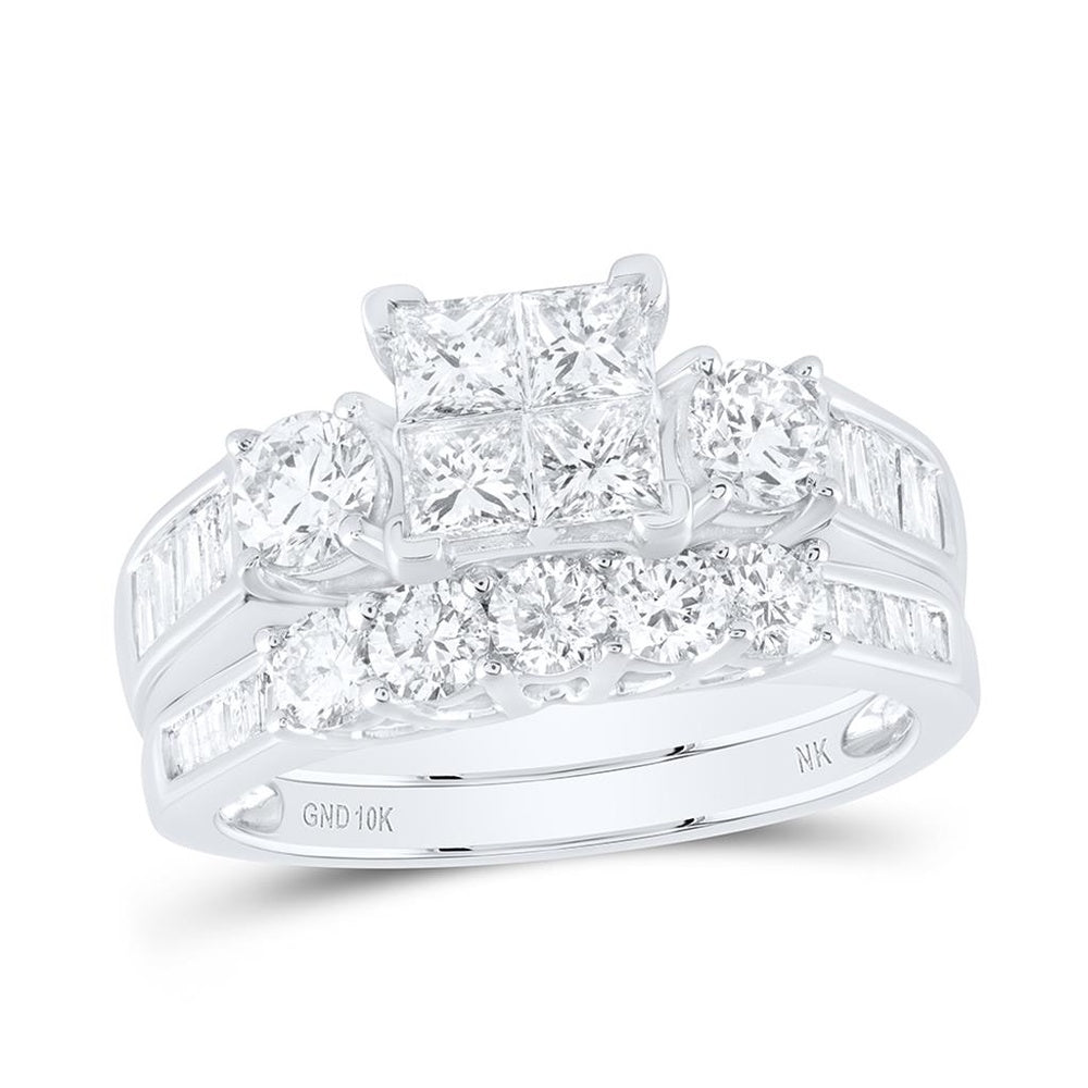 10K White Gold Princess Diamond Bridal Ring Set - 2 Carat Total Diamond Weight
