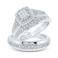 10K White Gold Princess Diamond Bridal Ring Set - 3/4 Carat Total Diamond Weight