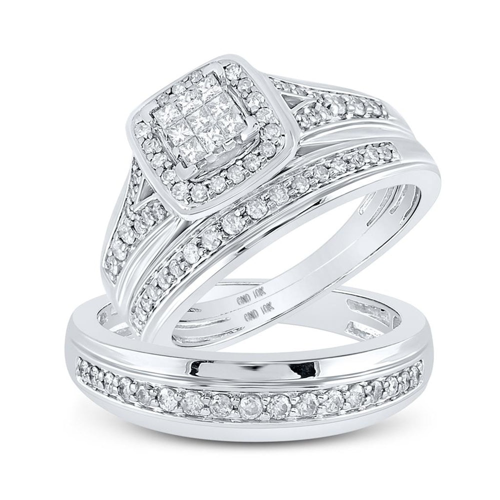 10K White Gold Princess Diamond Bridal Ring Set - 3/4 Carat Total Diamond Weight