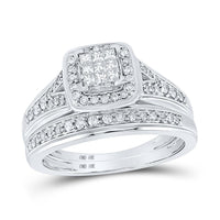 10K White Gold Princess Diamond Bridal Ring Set - 3/4 Carat Total Diamond Weight