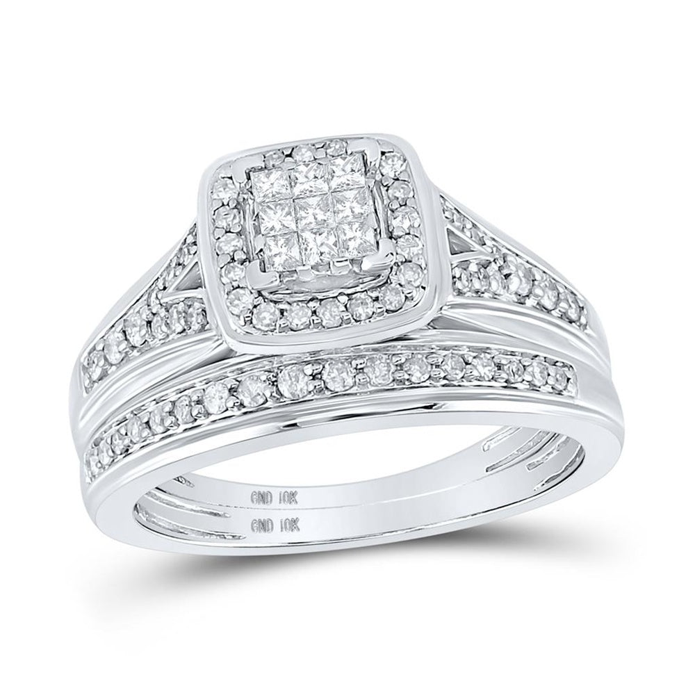 10K White Gold Princess Diamond Bridal Ring Set - 3/4 Carat Total Diamond Weight
