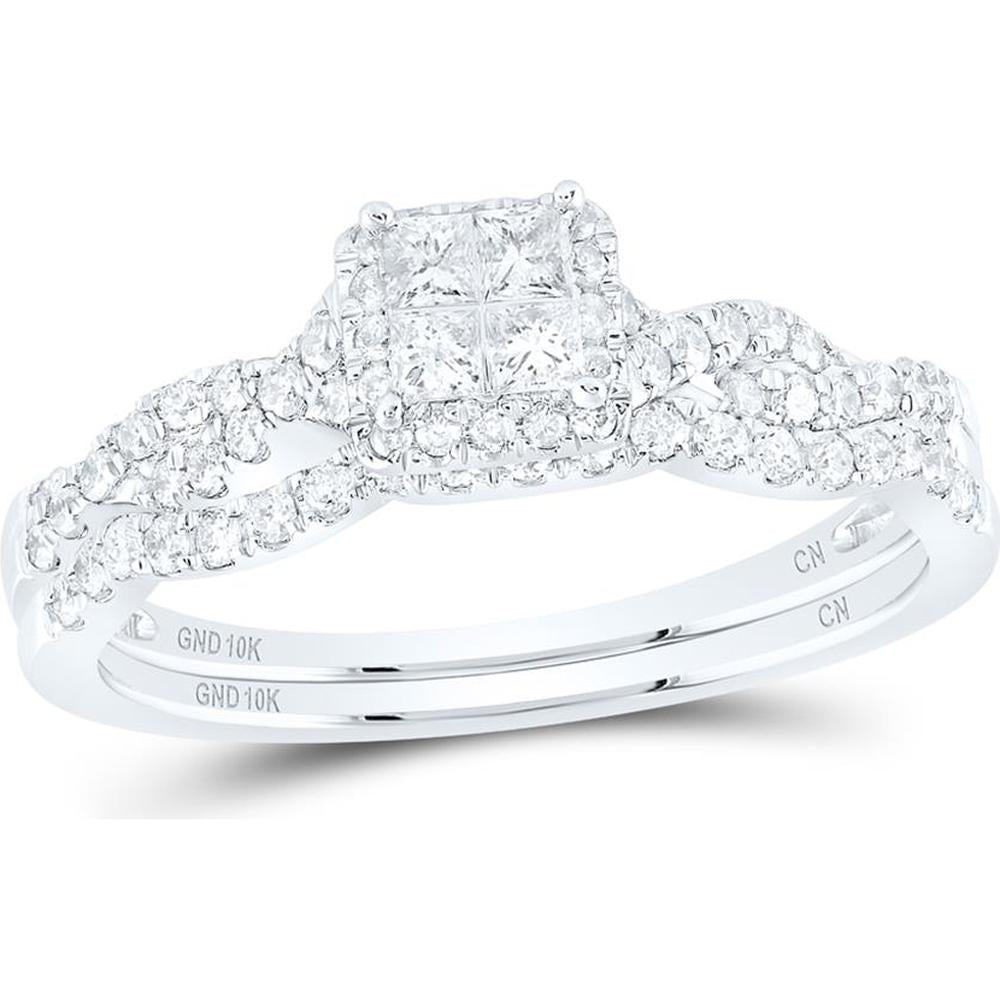 10K White Gold Princess Diamond Bridal Wedding Ring Set 1/2 Carat Total Diamond Weight