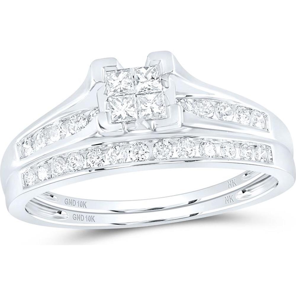 10K White Gold Princess Diamond Bridal Wedding Ring Set with 1/2 Carat Total Diamond Weight