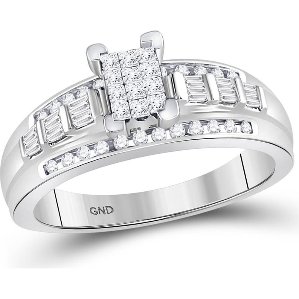 10K White Gold Princess Diamond Cluster Bridal Engagement Ring - 1/2 Carat Total Diamond Weight