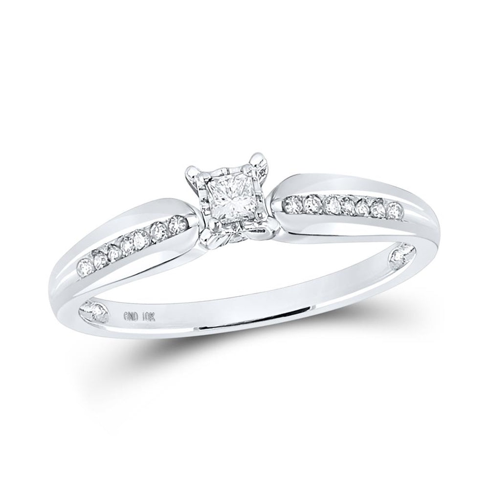 10K White Gold Princess Diamond Ring - 1/6 Carat Total Diamond Weight