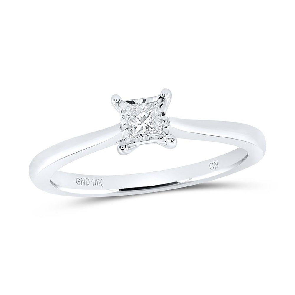 10K White Gold Princess Diamond Ring - 1/6 Carat Total Diamond Weight