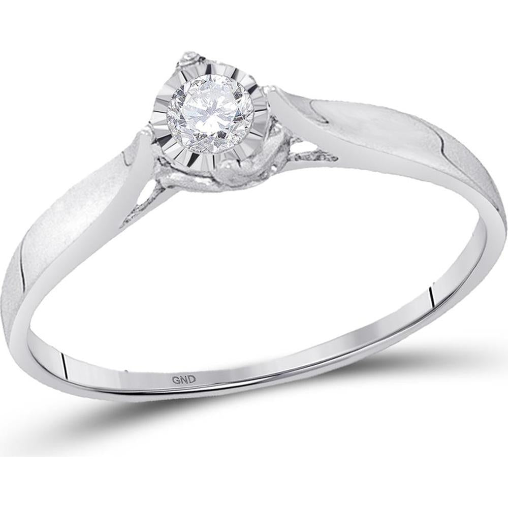 10K White Gold Promise Ring with Prong-Set Round Diamond - 0.08 Carat Total Diamond Weight