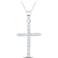 10K White Gold Prong-Set Round Diamond Cross Pendant - 0.25 Carat Total Diamond Weight