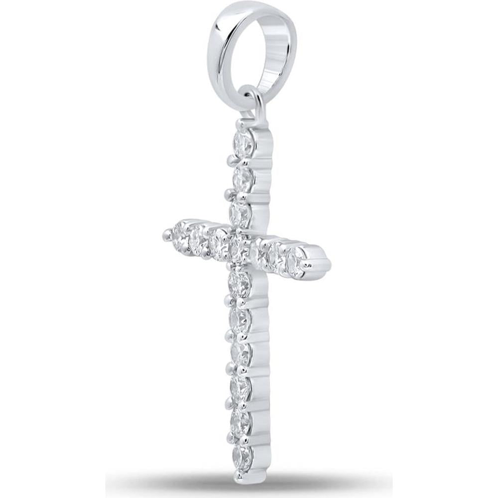 10K White Gold Prong-Set Round Diamond Cross Pendant - 0.25 Carat Total Diamond Weight
