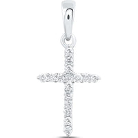 10K White Gold Prong-Set Round Diamond Cross Pendant - 1/6 Carat Total Diamond Weight