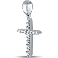 10K White Gold Prong-Set Round Diamond Cross Pendant - 1/6 Carat Total Diamond Weight