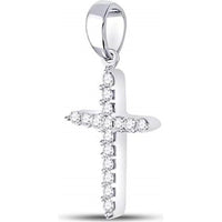 10K White Gold Prong-Set Round Diamond Cross Pendant - 1/6 Carat Total Diamond Weight
