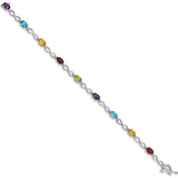 10K White Gold Rainbow Gemstone and Diamond Infinity Bracelet - 1.80 Carats Total Gemstone Weight by Oro Pregiato