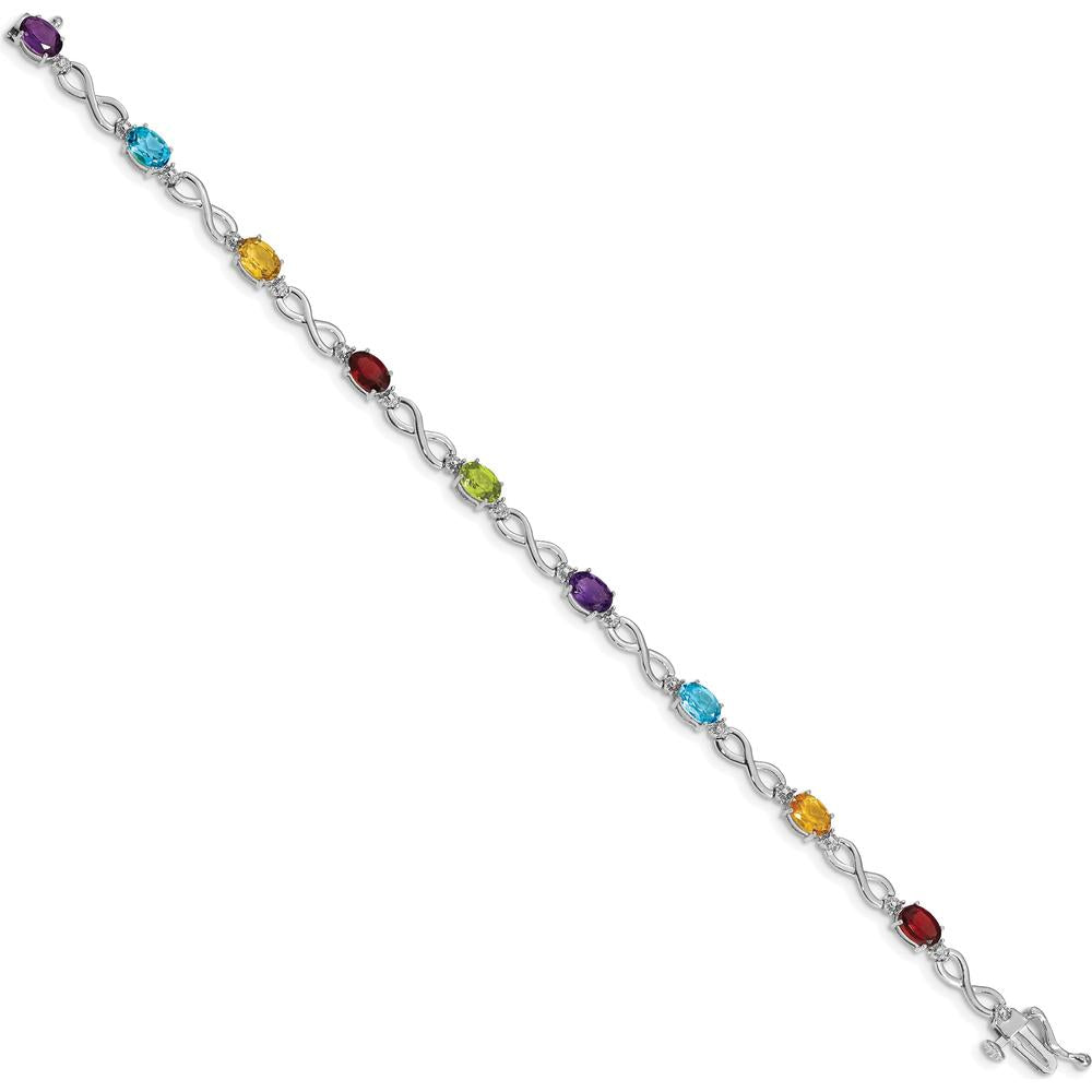 10K White Gold Rainbow Gemstone and Diamond Infinity Bracelet - 1.80 Carats Total Gemstone Weight by Oro Pregiato
