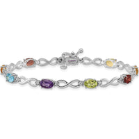 10K White Gold Rainbow Gemstone and Diamond Infinity Bracelet - 1.80 Carats Total Gemstone Weight by Oro Pregiato