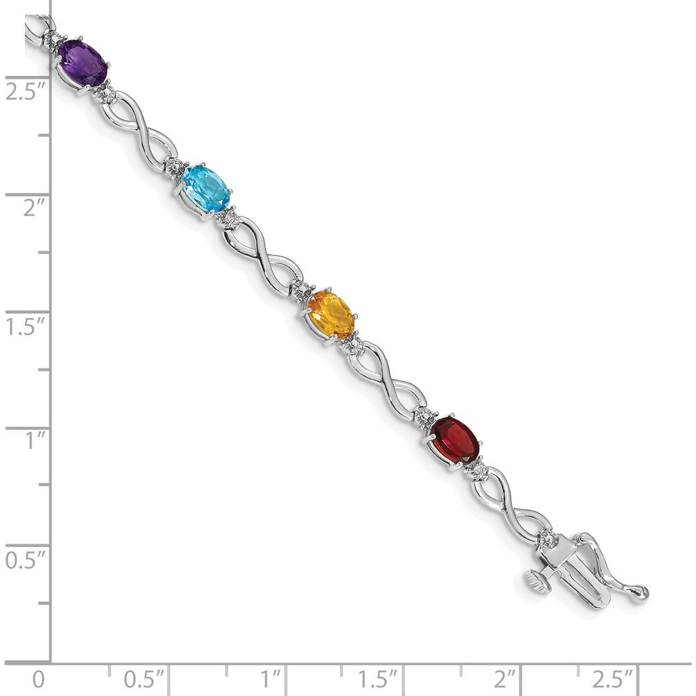 10K White Gold Rainbow Gemstone and Diamond Infinity Bracelet - 1.80 Carats Total Gemstone Weight by Oro Pregiato