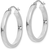 10K White Gold Rectangle Tube Hoop Earrings - 25mm Length