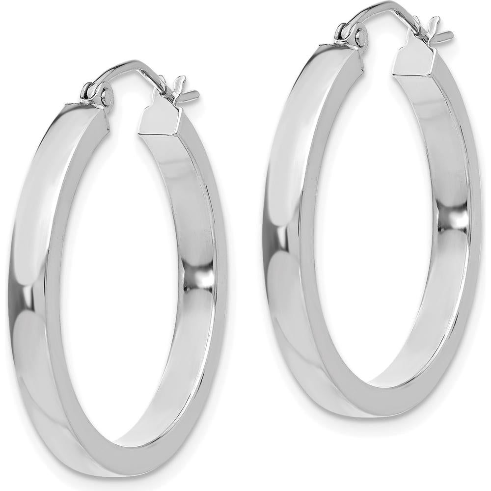 10K White Gold Rectangle Tube Hoop Earrings - 25mm Length
