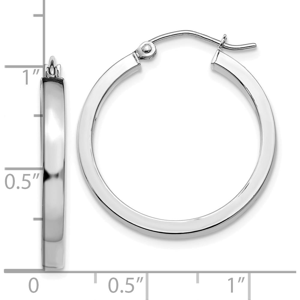 10K White Gold Rectangle Tube Hoop Earrings - 25mm Length