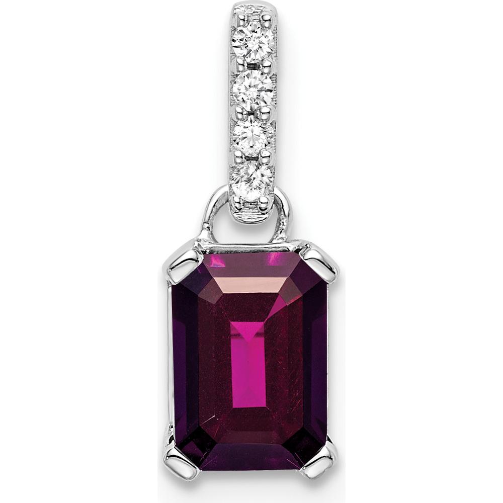 10K White Gold Rhodolite Garnet Octagonal Cut Pendant with Round Diamonds - 1.01 Carat Total Gem Weight by Oro Pregiato