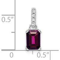 10K White Gold Rhodolite Garnet Octagonal Cut Pendant with Round Diamonds - 1.01 Carat Total Gem Weight by Oro Pregiato