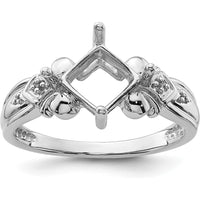 10K White Gold Ring Mounting with Polished Finish and Rhodium Plating - 8mm Top Length and Width