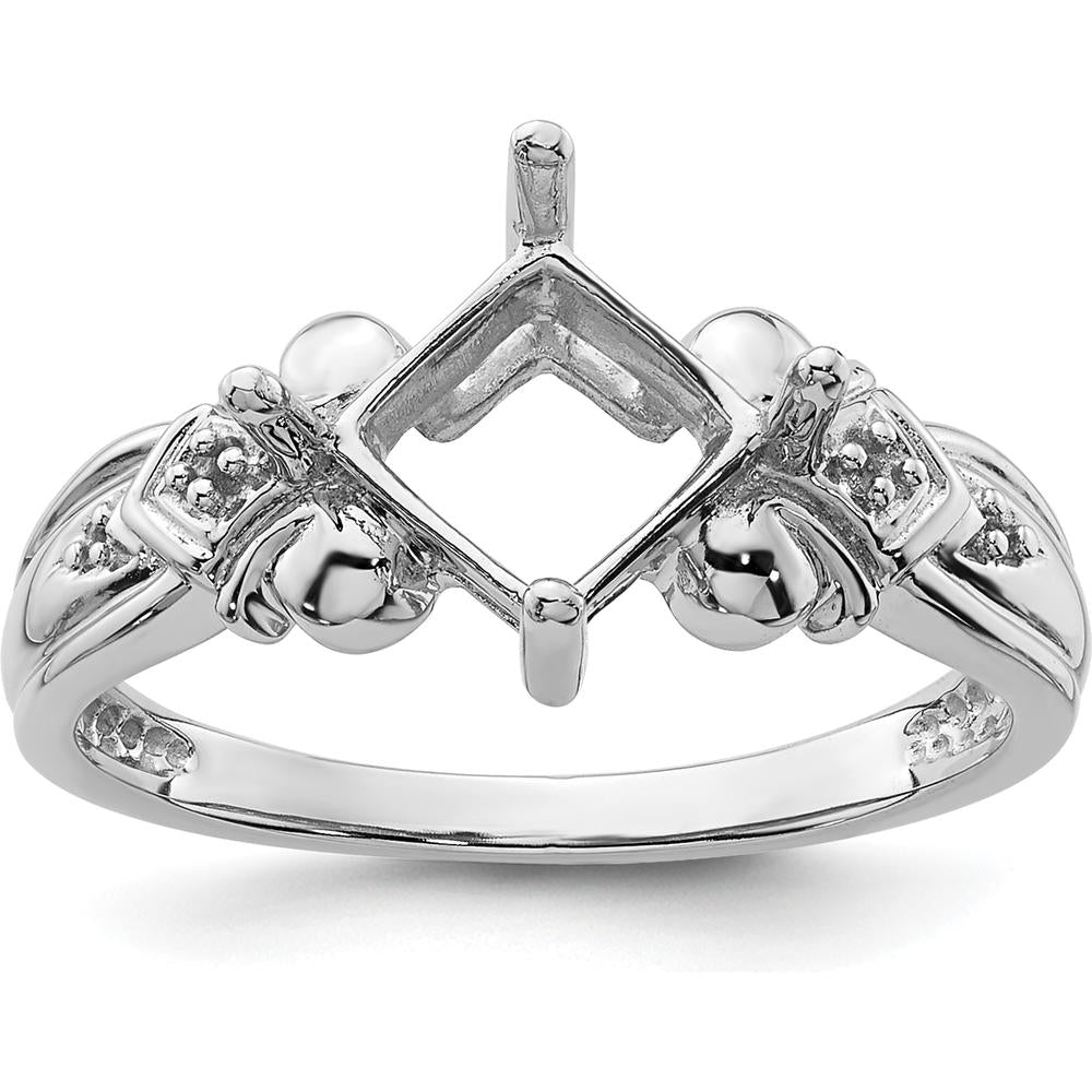 10K White Gold Ring Mounting with Polished Finish and Rhodium Plating - 8mm Top Length and Width