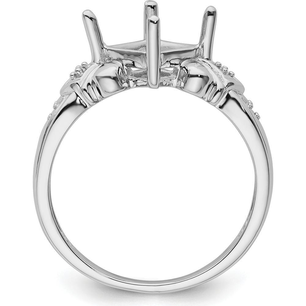 10K White Gold Ring Mounting with Polished Finish and Rhodium Plating - 8mm Top Length and Width