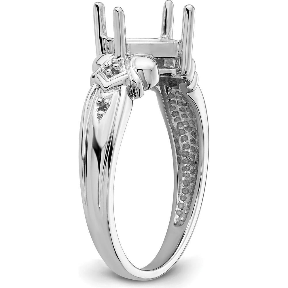 10K White Gold Ring Mounting with Polished Finish and Rhodium Plating - 8mm Top Length and Width